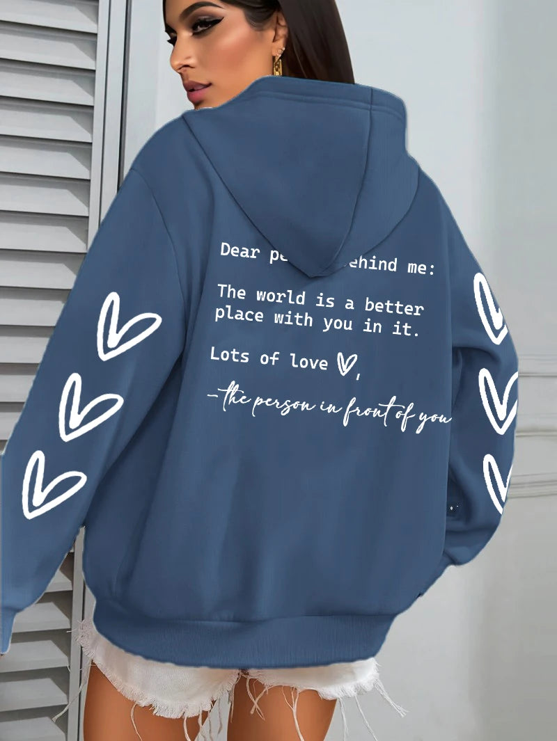 Simple Heart Printing Hoodies Women Hip Hop Autumn Hoodie Multicolor Fleece Unisex Pullovers Pocket Casual Woman Streetwear.