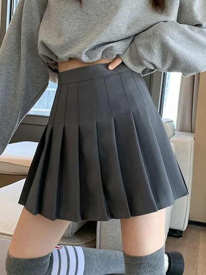 Zjaiss White Women Plus Size Pleated Skirts Summer High Waist Zipper Girls Dancing JK Black Fashion Student A Line Mini Skirts.