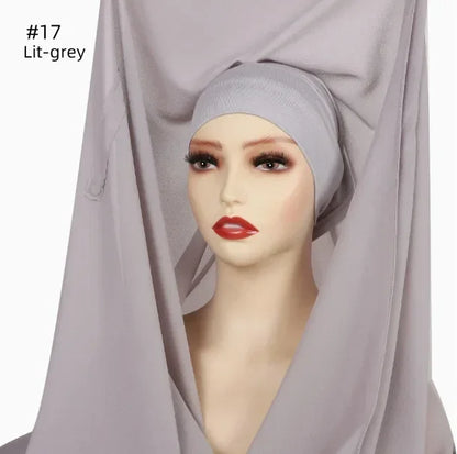 Chiffon Instant Hijab With Bulit-in Magnets Muslim Woman Hijab Solid Color Easy To Wear Shawl Wrap With Undercap Famme Headscarf