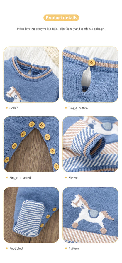 Baby Strampler Blau Langarm Stricken Neugeborenen Jungen Overalls Playsuits Herbst Winter Infant Unisex Outfits Ein Stück Kinder Kostüme.
