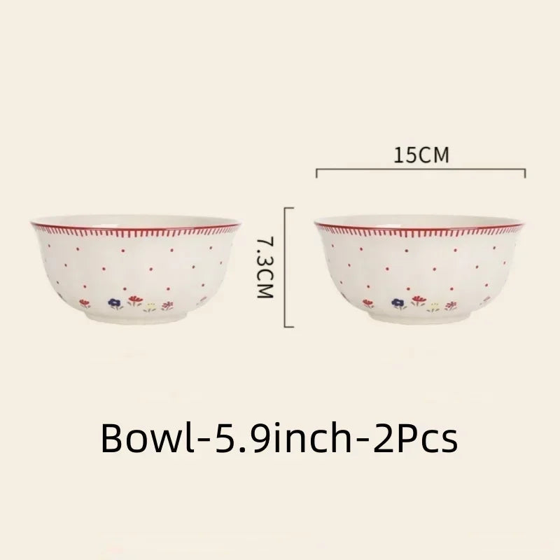 SOLECASA Ceramic Tableware Pastoral Style Rice Soup Bowl Fruit Salad Bowl Dish Pasta Dessert Plate Dinnerware Table Decoration.