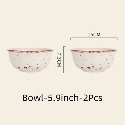 SOLECASA Ceramic Tableware Pastoral Style Rice Soup Bowl Fruit Salad Bowl Dish Pasta Dessert Plate Dinnerware Table Decoration.