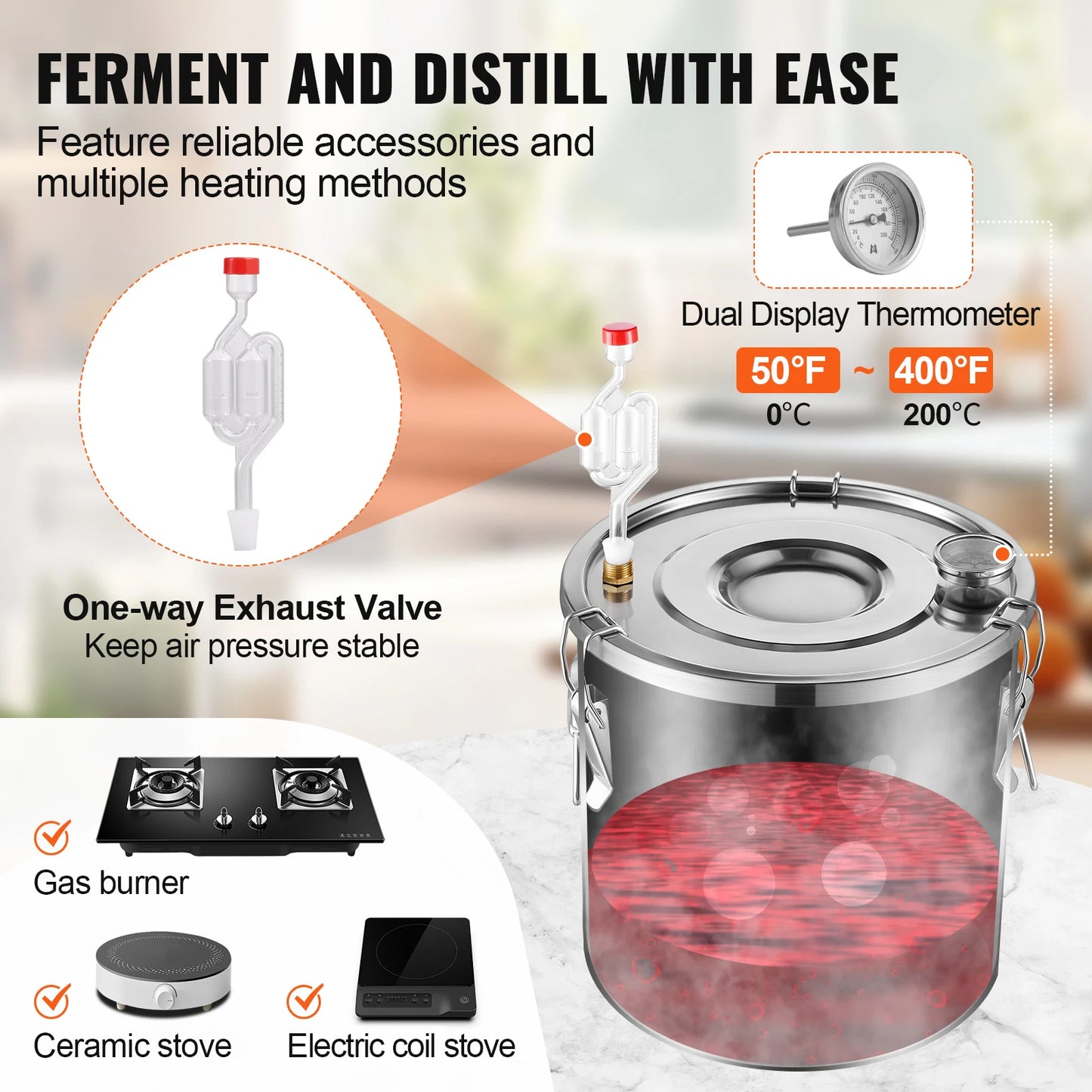 SucceBuy Alcohol Still Stainless Steel Water Alcohol Distiller Fast Cooling Dual Condenser Distiller Kit for Wine Whisky Brandy.