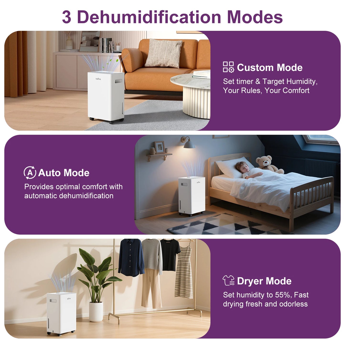 LOEFME 8L Electric Dehumidifier with Automatic Humidity Sensor & Display 24Hr Timer, Laundry Drying, Continuous Drainage 1m & 3m.