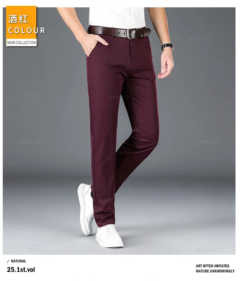 2025 Spring Autumn New Men's Straight Casual Pants Business Fashion Khaki Grey Red Black Solid Color Trousers Plus Size 38 40.