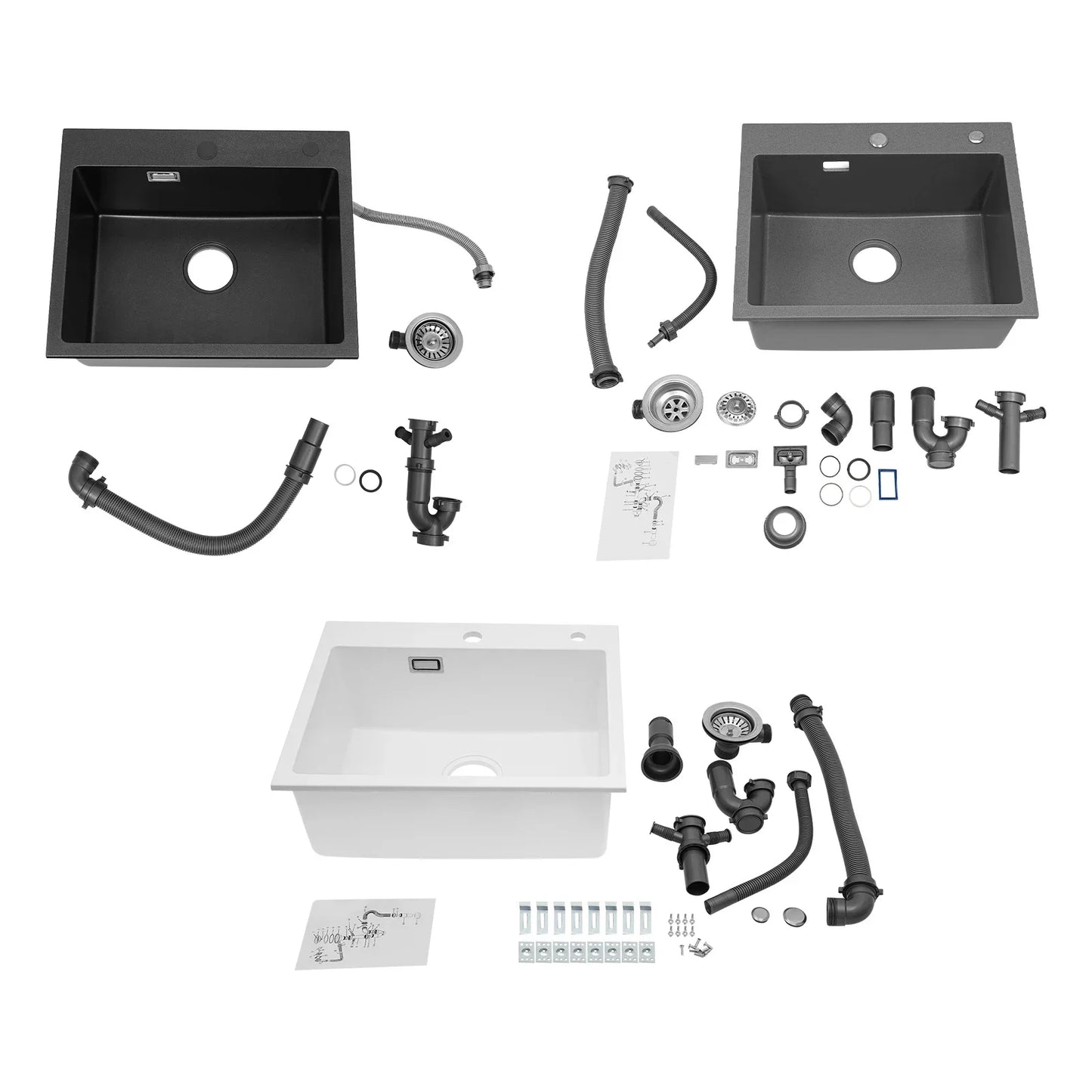 Küchenspüle, Quarzstein-Waschbecken, Abflussrohr, Abflusskorb, 55 x 45 cm, drehbarer Abfluss, Waschbecken für Badezimmer