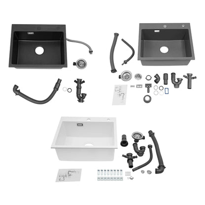 Küchenspüle, Quarzstein-Waschbecken, Abflussrohr, Abflusskorb, 55 x 45 cm, drehbarer Abfluss, Waschbecken für Badezimmer