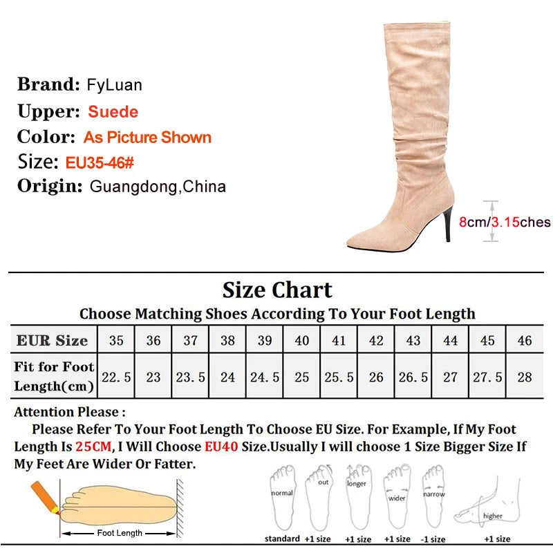 Street Style Pointy Toe Long Boots Women Stiletto Heels 8CM High Heel Winter Sexy Woman Shoes Female Suede High Boots Size 35-46.