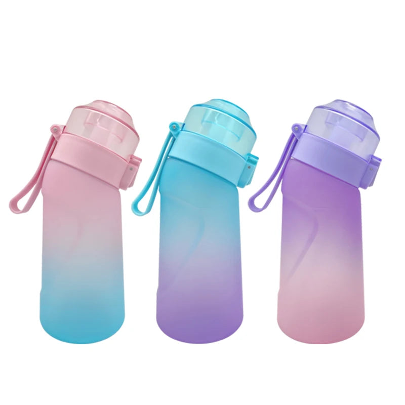 LUSQI 500ML Air Flavored Water Bottle With 9 Flavor Rings Sports Fashion Straw For Outdoor Sports Activities.
