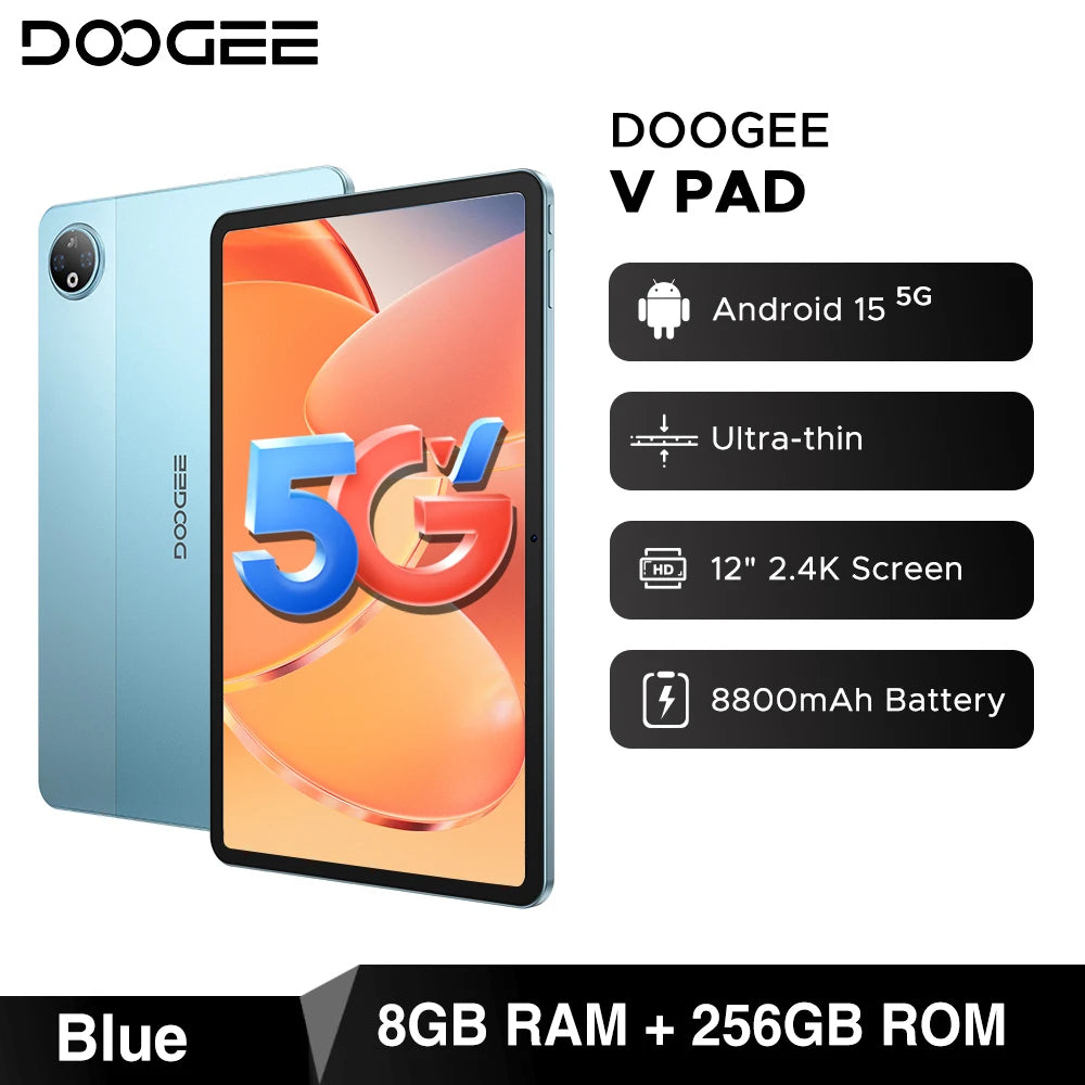 DOOGEE V Pad 2 In 1 5G Tablet 12" Screen Dimensity 7050 Android 15 32GB RAM (8+24) 256GB ROM8800mAh Battery Ultra-thin Smart Pad