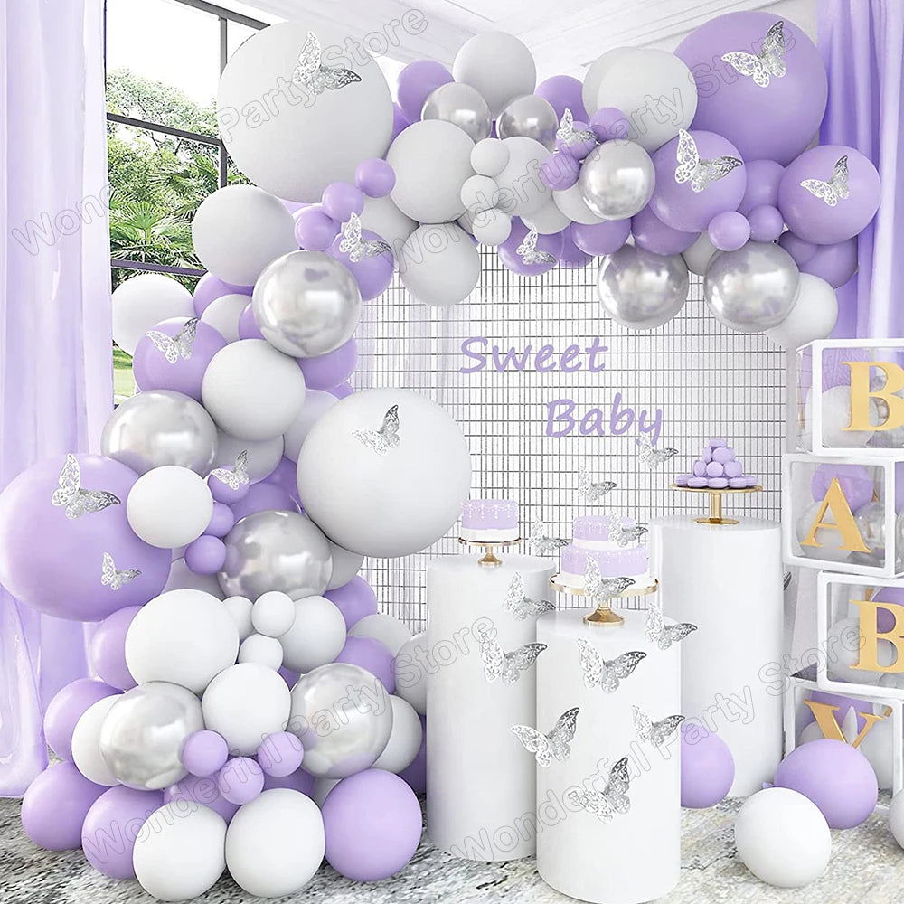 139 Stücke Dunkellila Licht Ballon Girlande Bogen Kit Metall Lila Gold Latex Ballons Hochzeit Party Braut Baby Dusche Geburtstag Dezember.