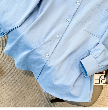 Plus Size Women's Blouses 2025 Spring Autumn Simple Lady Shirts Long Sleeve Big Pockets Shirt Loose Casual Tops