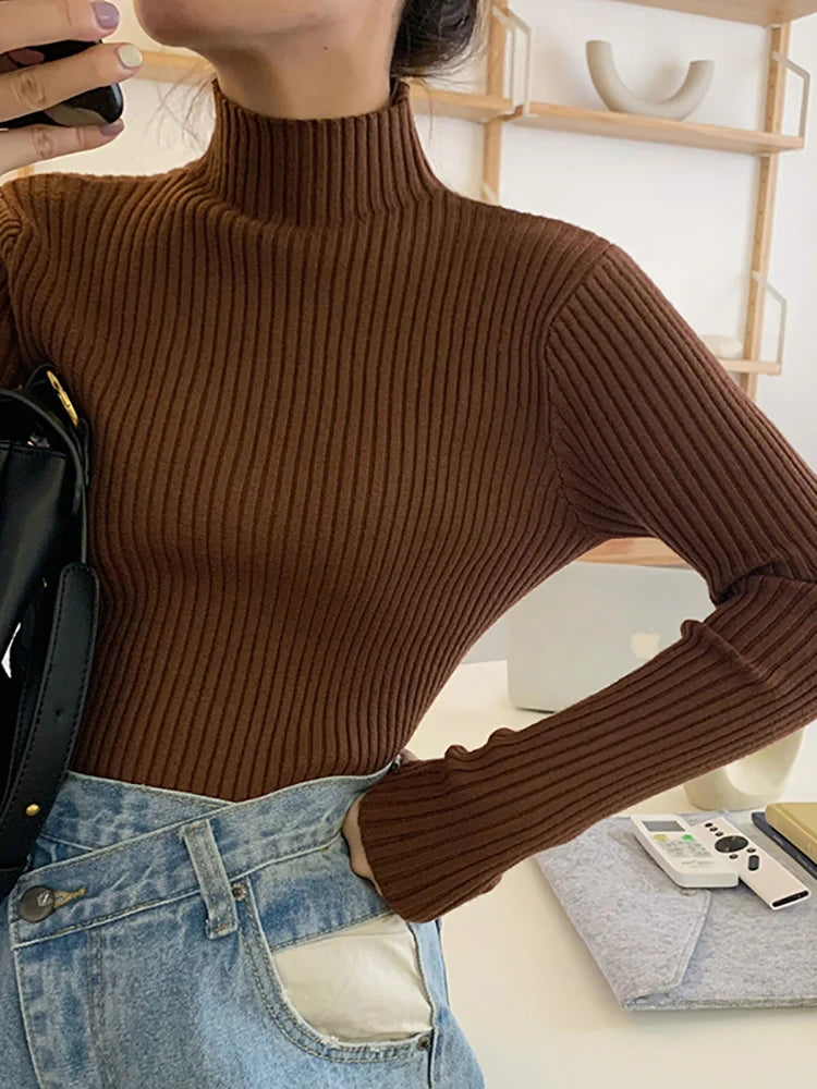 2026 chic Herbst winter Pullover Pullover Frauen Langarm casual rollkragen warme grundlegende Pullover stricken Jumper top