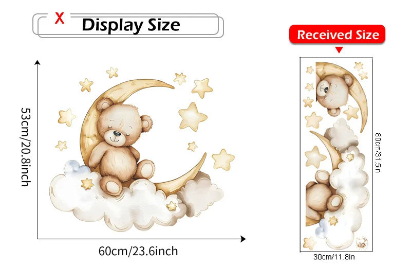 Cute Bear Moon Star Wall Stickers for Kids Rooms Girls Boys Baby Room Decoration Kawaii Cartoon Animal Nursery Wallpaper Vinyl