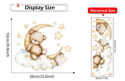 Cute Bear Moon Star Wall Stickers for Kids Rooms Girls Boys Baby Room Decoration Kawaii Cartoon Animal Nursery Wallpaper Vinyl