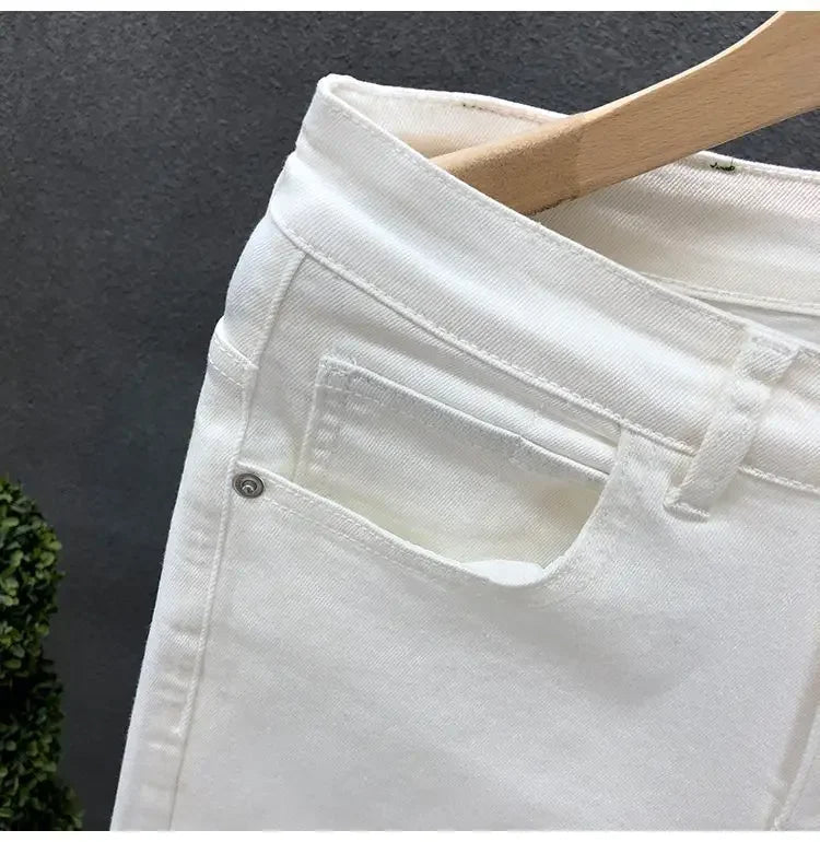 High-End Slim Fit Black White Men's Jeans Elastic Straight Leg Summer Thin Denim Casual Fashion Brand AE Stock Origin China