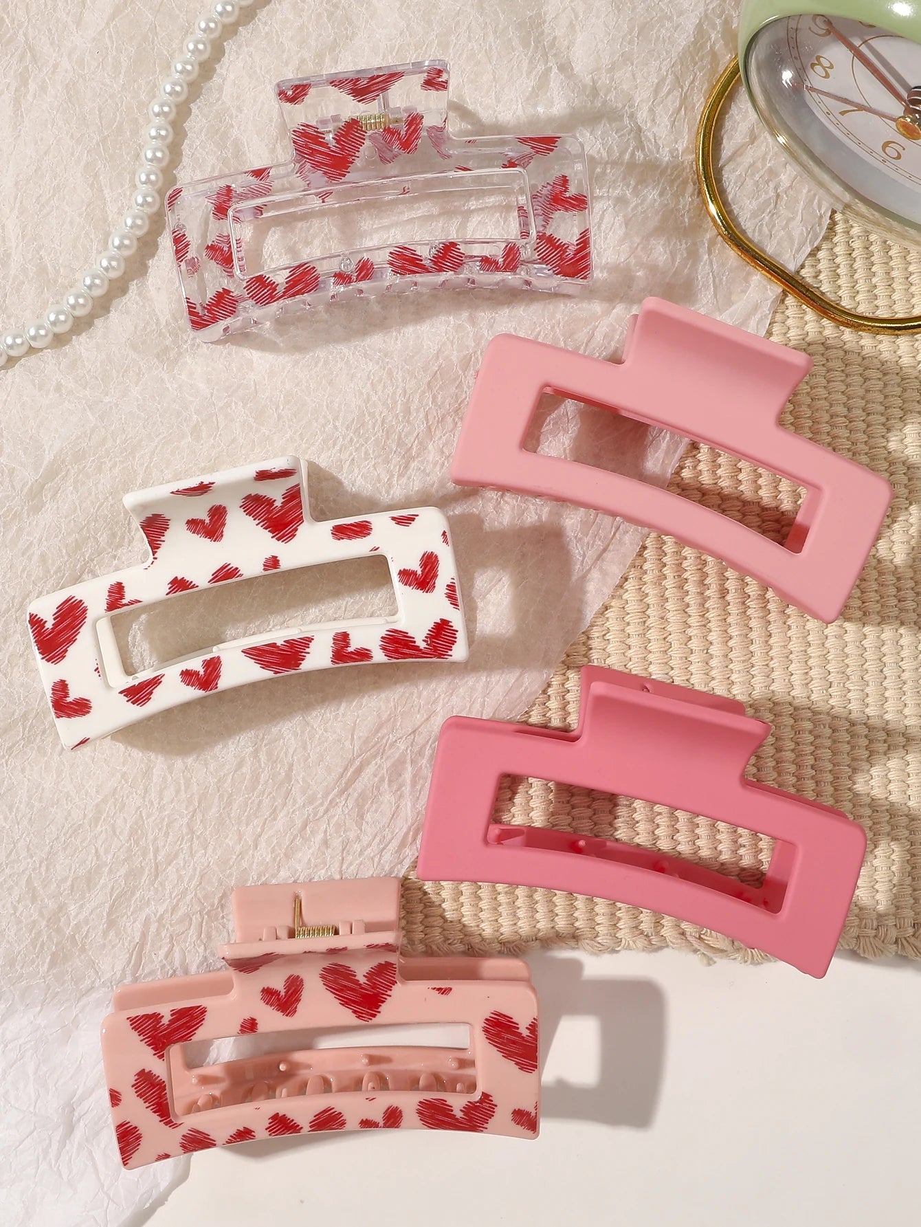 3 Pcs Frosted Cream Color Transparent Fruit Shark Scratch Clip-ins Style Back of Head Premium Wind Plate Women Hair Accessories