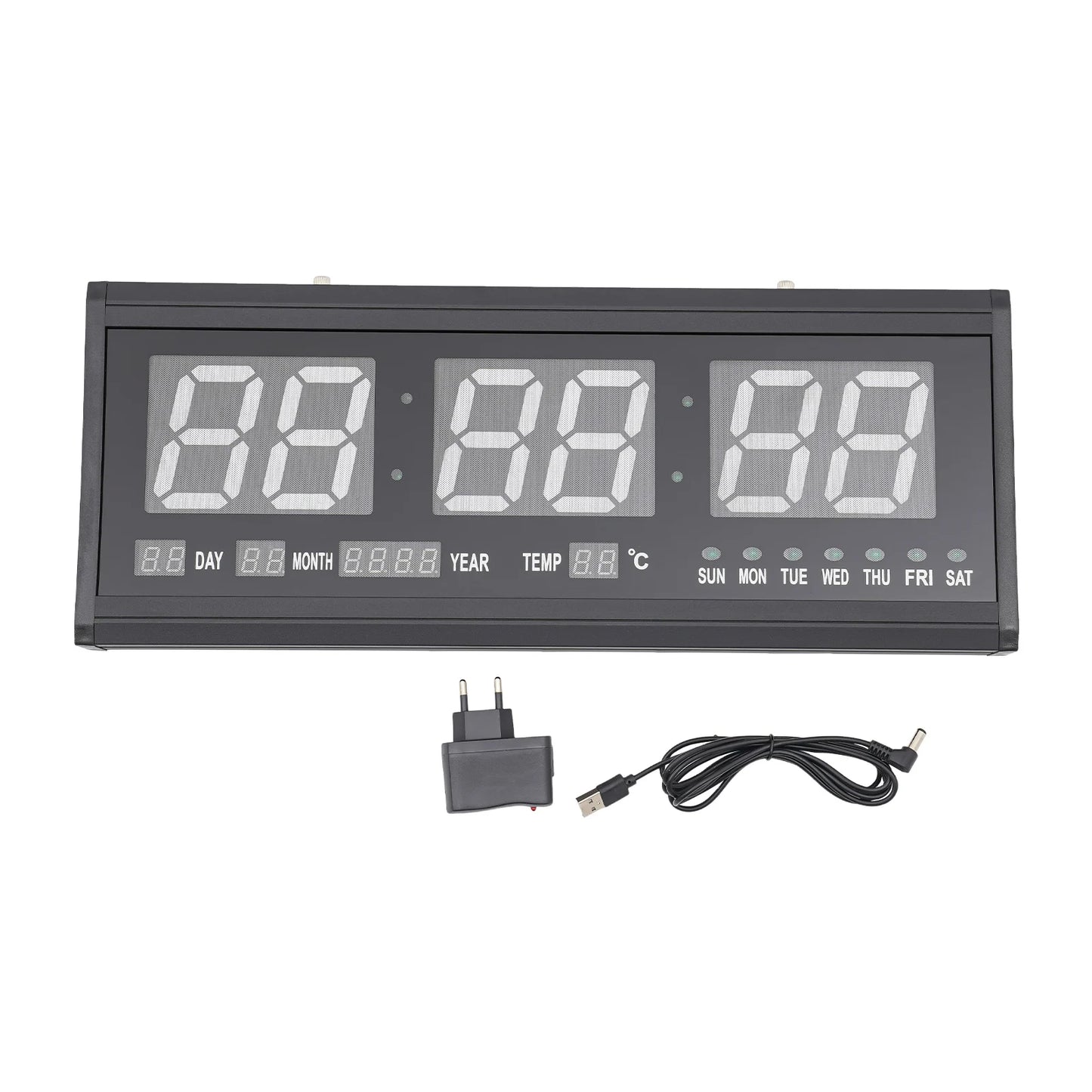 220 V große LED-Digital-Wanduhr, Zeit, Temperatur, Datum, Woche, Anzeige, automatischer Dimmer, leuchtende, leise Tischuhr, Wanduhr, 48 x 19 cm