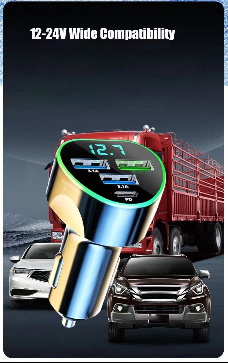 UYUXIO USB C Car Phone Charger Super Fast Charge in Car with LED Voltage Display for iPhone Samsung Huawei Oneplus Android Phone.