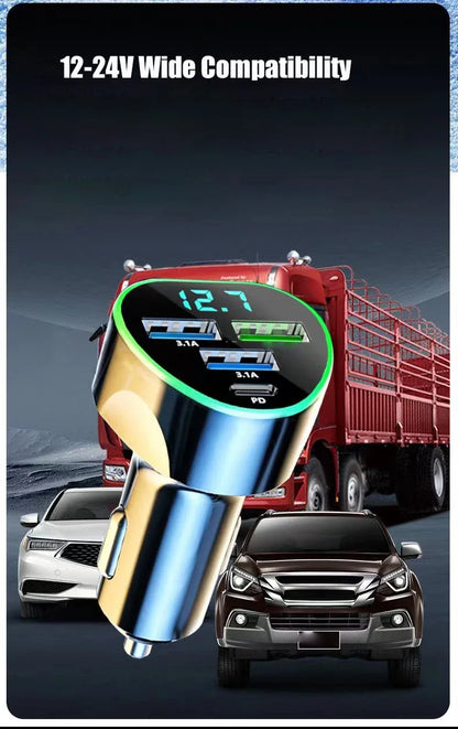 UYUXIO USB C Car Phone Charger Super Fast Charge in Car with LED Voltage Display for iPhone Samsung Huawei Oneplus Android Phone.