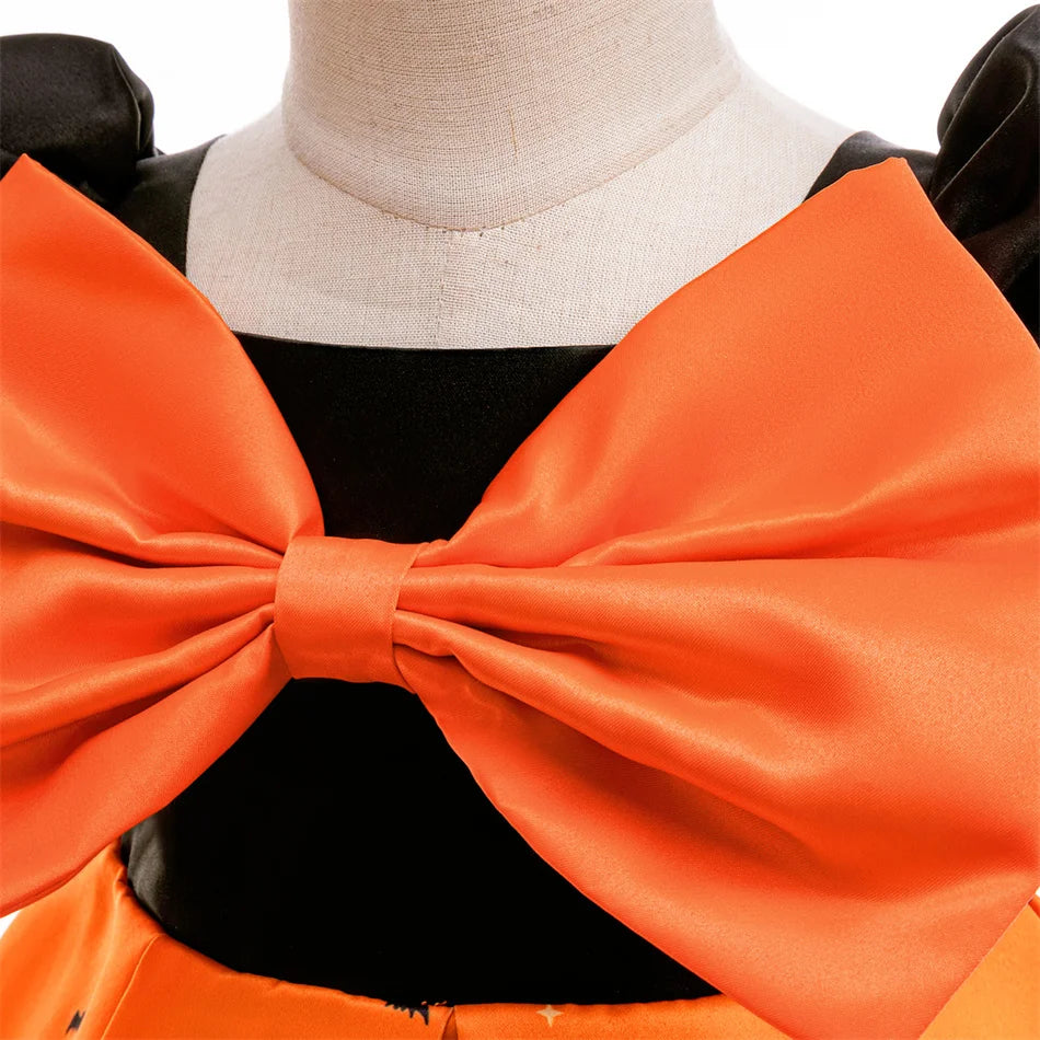 Kleinkind Halloween Kostüm Mädchen Cosplay Hexe Kürbis Skelett Druck Bowknot Kleid Kinder Festival Party Performance Kleidung.