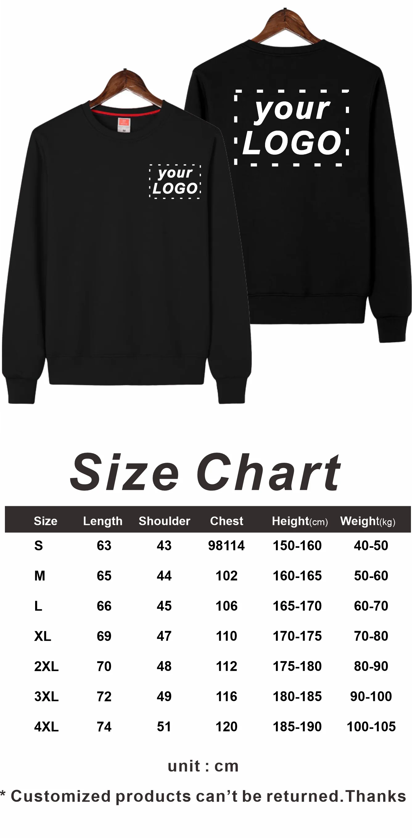 Men's Casual Pullover Custom Printed Embroidery Company Logo Clothing Fashion Winter Warm Sweater Solid Color Sweatshirt 4xl.