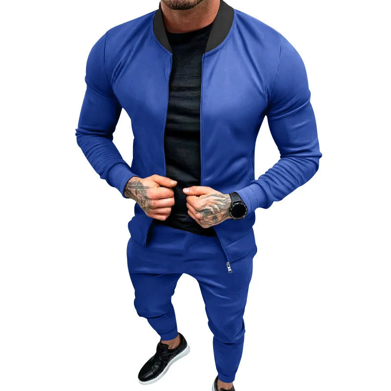 Amazon 2024 European and American men's clothing fitness sports trend outdoor leisure men's zipper suit.