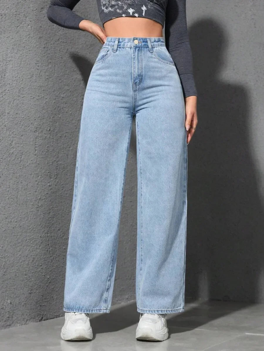 Jeans Women Denim Pant Wide Leg Pants Denims High Waist Washed Distressed Basics Straight Trousers 2025 Streetwear Floor Length.