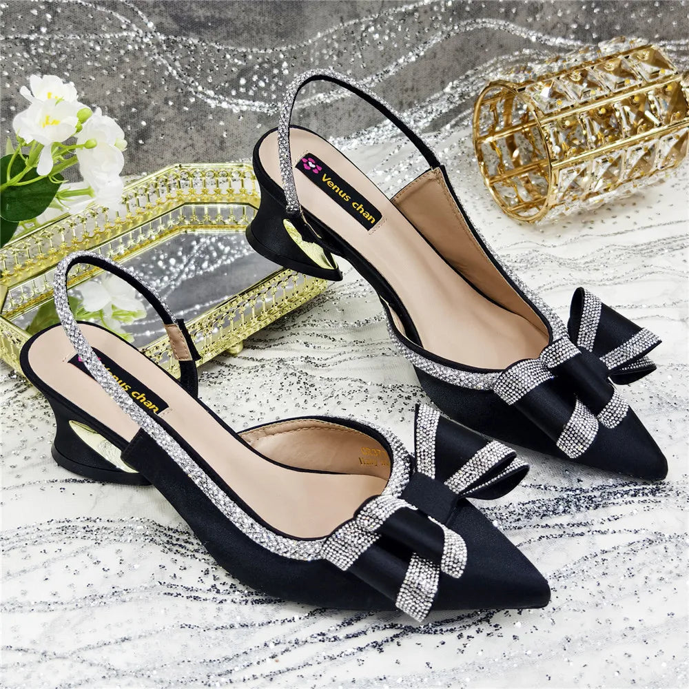 New Arrival Elegant African Party High-heeled Shoes Chain Decoration Trendy Women's Sandals Nigerian Women Wedding Pumps