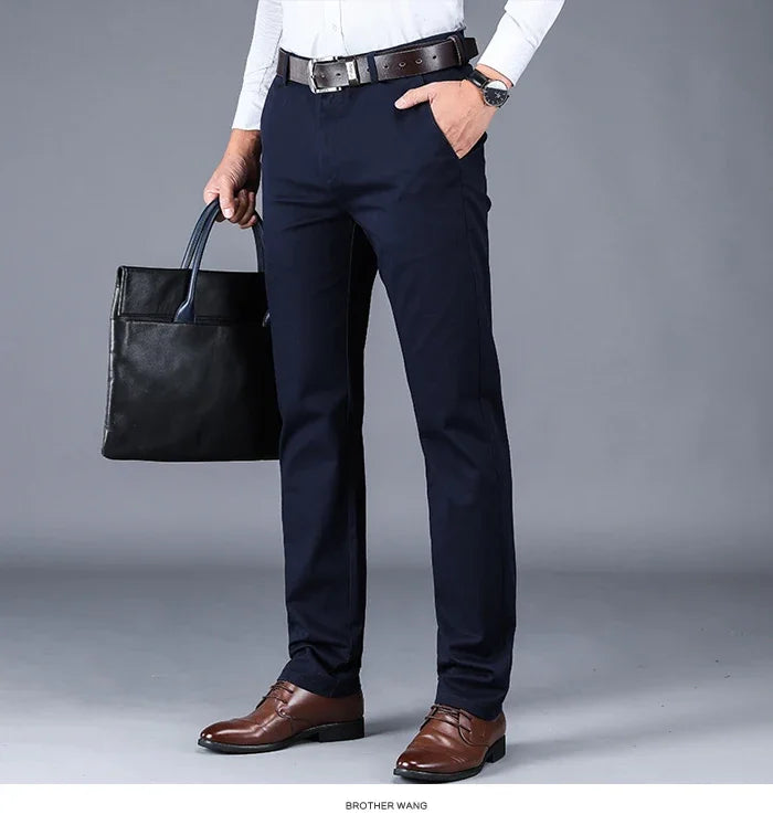 2024 neue 98% Baumwolle Casual Hosen Männer Kleidung der Klassischen Gerade Lose Hohe Taille Elastische Hose Männliche Marke Kleidung.