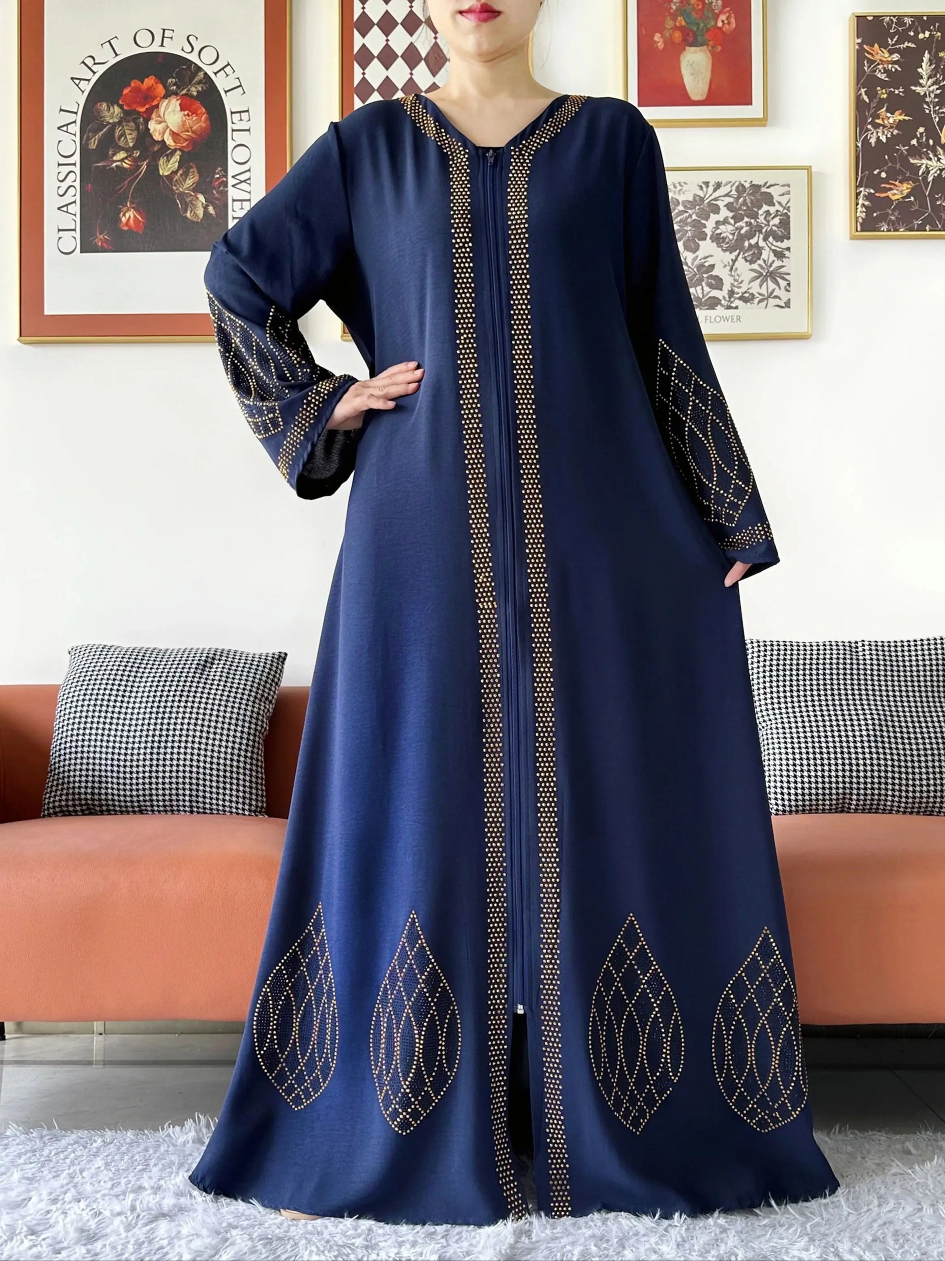 Elegant Women's Party Dress Chiffon Loose Open Zipper Abaya Muslim Islamic Clothing Cardigan Style for Special Occasions.