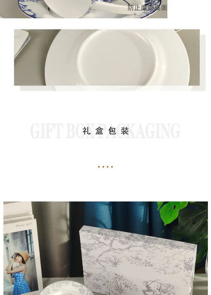 Red, Blue, Gray Tiger Series  Animal Images Bone Porcelain Coffee Cup Plate European Afternoon Tea Cup and Saucer Set Gift Box.