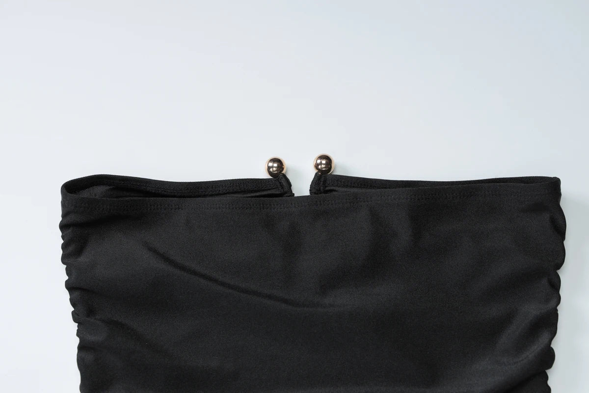 Dulzura ärmelloses, trägerloses, plissiertes Maxikleid mit Knopf, sexy, elegantes langes Kleid für Damen, Party, Club, Büro, Frühling und Sommer.