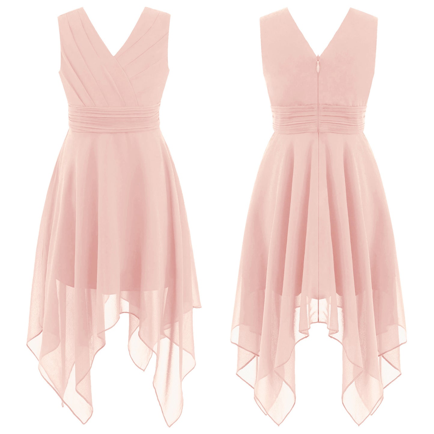 Blumenmädchen-Chiffonkleid mit floraler Spitze, Sommer, ärmellos, hoher, niedriger Saum, formelles Hochzeitskleid für Brautjungfer, Junior, Prinzessin