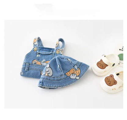2 Stück Sommer Kinder Baby Denim Bodysuit und Mützen Anzüge einteilige Unisex Kleinkind Jungen Mädchen weiche Jeans Kleidung Jeans Sprung anzüge.