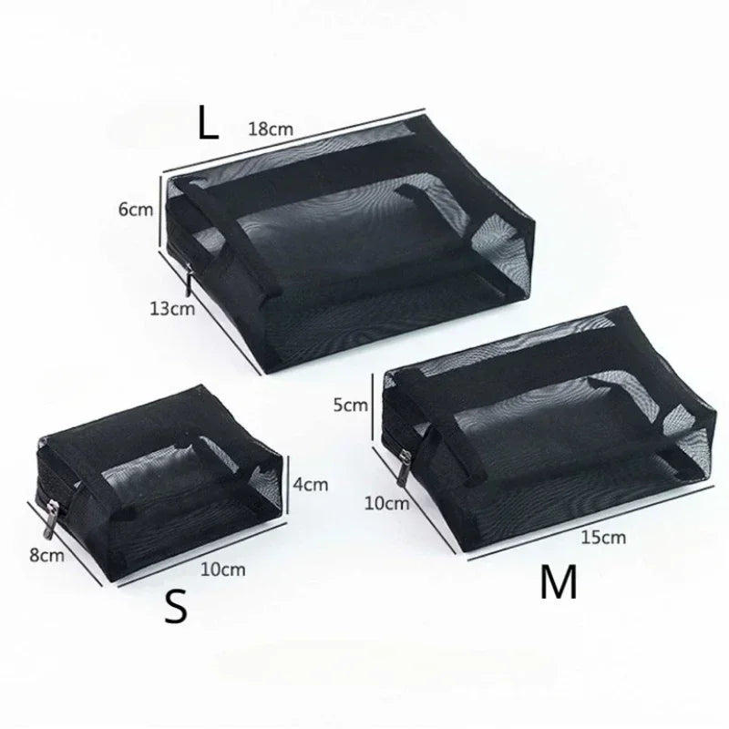 1pcs Transparent Mesh Zipper Cosmetic Bag Women Necessary Organizer Fashion Small Large Black Toiletry Bags Makeup Pouch Case.