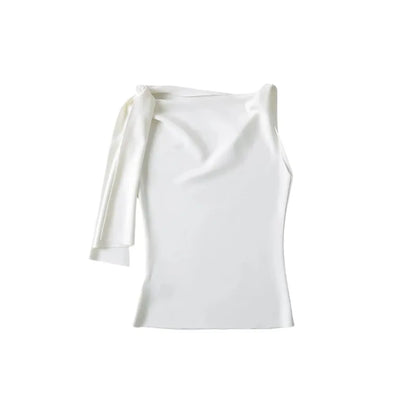 Women Sleek Stretch Knotted Top Fuchsia SLEEVELESS WITH BOAT NECK  ONE-SHOULDER TIE