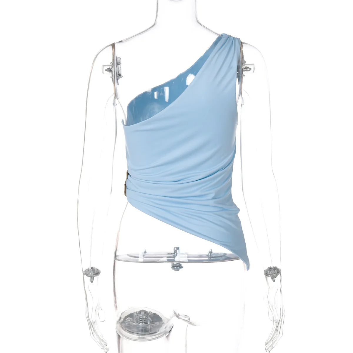 Cryptographic Summer Fashion One Shoulder Tops Slim Sexy Backless Basic Asymmetrical Women's Crop Top Tank Ruched Streetwear.