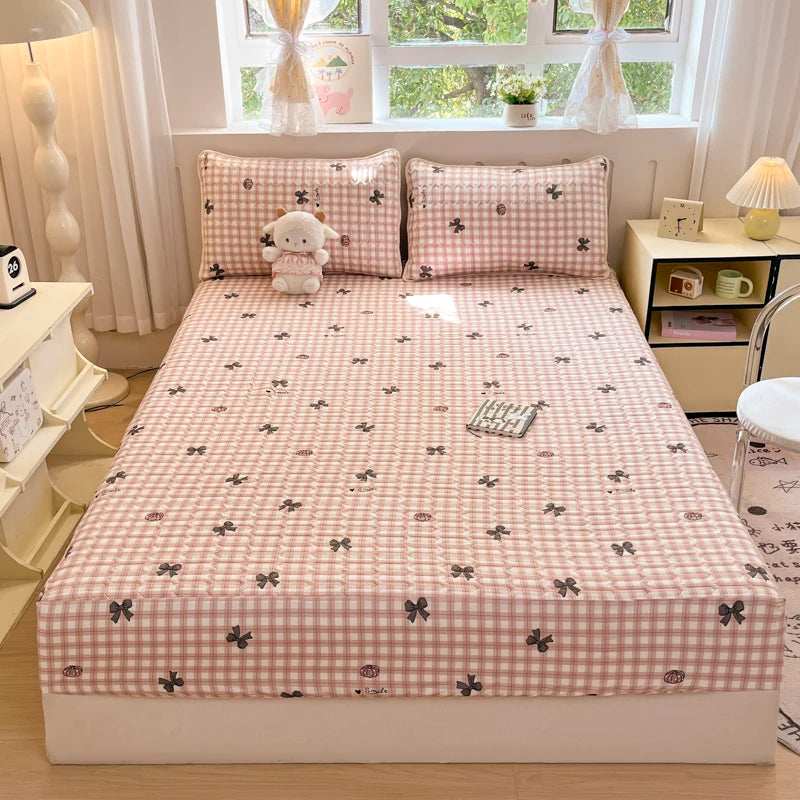 Thicken Bed Cover Waterproof Mattress Protector Elastic Bedspread Printed Bed Linen for Home 매트리스 커버 (No Pillowcase).
