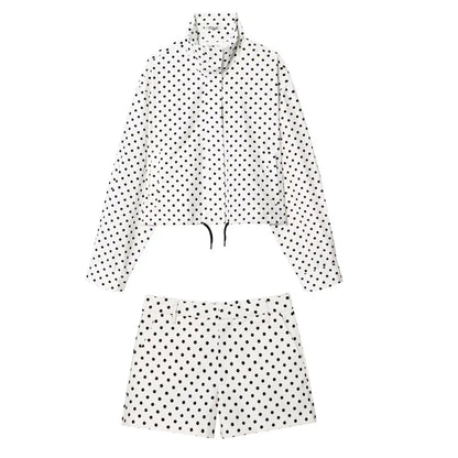 TRAFZA Herbst Polka Dot Gedruckt Jacke Für Frauen Lange Ärmel Rollkragen Zipper Mit Taschen Kordelzug Lose Vintage Mäntel