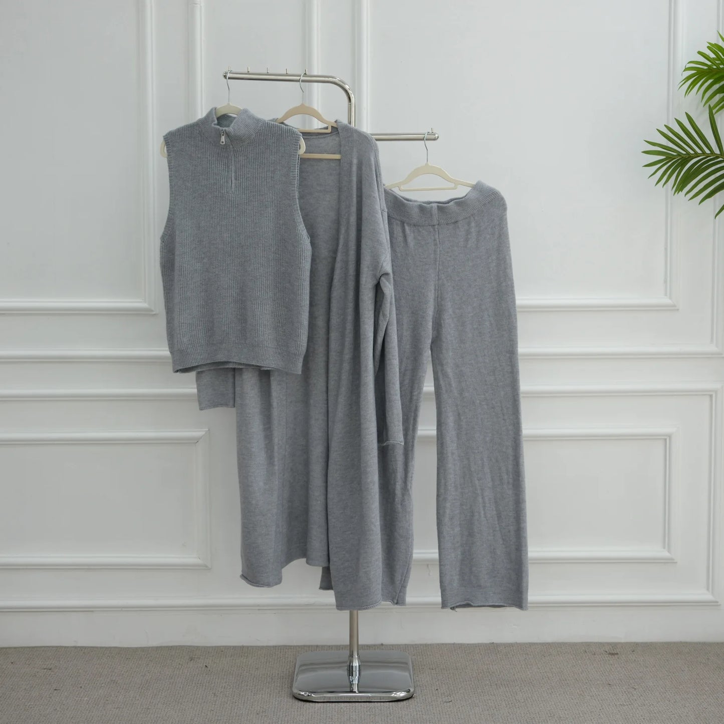 Winter Thicken 3 Piece Muslim Sets for Women Knit Tops Pants Islamic Outfit Sweater Dress Dubai Abaya Kaftan Musulmane Ensembles