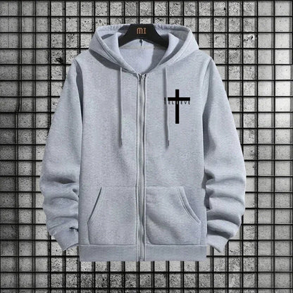 Cross of Christ Mens Hip Hop Tracksuit Set 2025 New 2 Piece Outfit Zipper Hoodie Joggers Urban Streetwear Autumn Winter Fashion.