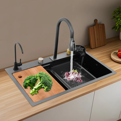 68/75 cm Küchenspüle, Haushaltsspülbecken-Set, Edelstahlspüle, Unterbau-Küchenspüle, rostfrei, großes Fassungsvermögen