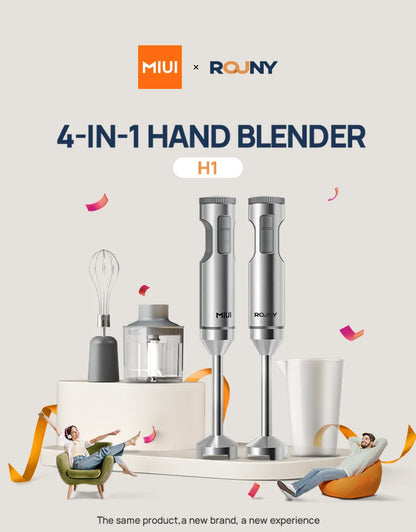 ROUNY 4-in-1 Hand Immersion Blender 1000W Powerful, Stainless Steel Stick Food Mixer,700ml Mixing Beaker,500ml Processor, Whisk.