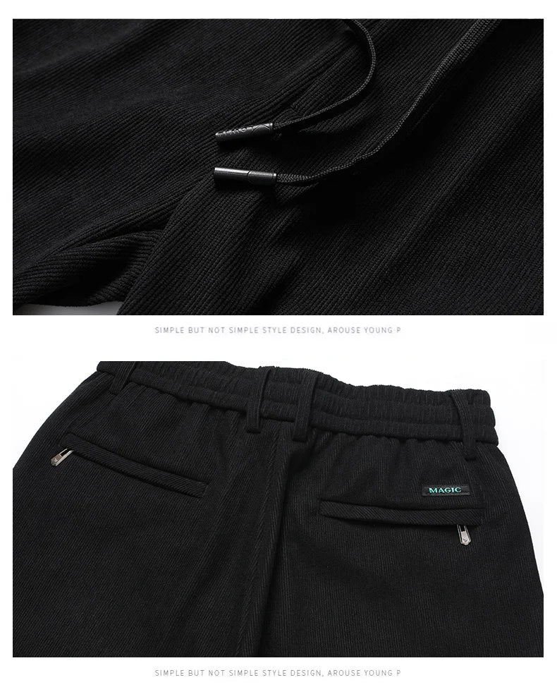 Elastic Waist Casual Pants Men Joggers Loose Fit Straight Pants Spring Autumn Male Trousers Large Size Black Grey.