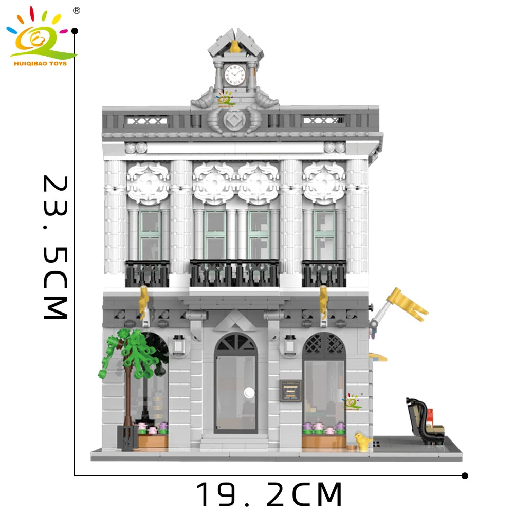 HUIQIBAO Toys MOC City Corner Coffee Shop Architecture Style Street View Micro Building Blocks for Children Construction Bricks.