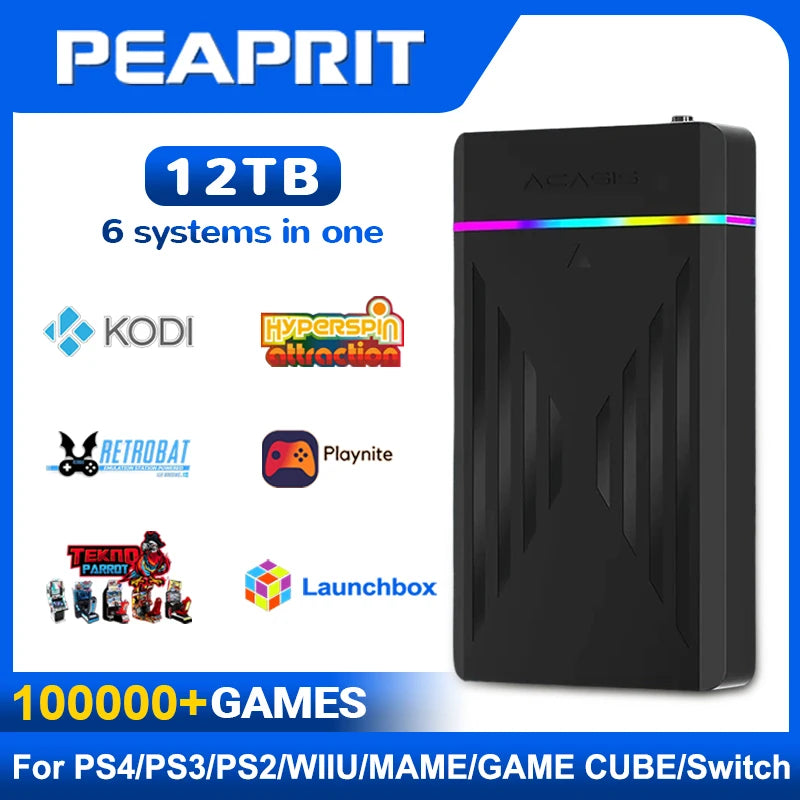 PEAPRIT 12TB Gaming HDD with Hyperspin Launchbox Retrobat Playnite 10K+ Retro Video Games Console for PS3/PS2/PS/Wii/WIIU/SWITCH.