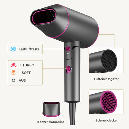 Professional hair dryer with negative ion technology & quick drying in minutes – 3 speed/heat settings (High/Low/ECO)