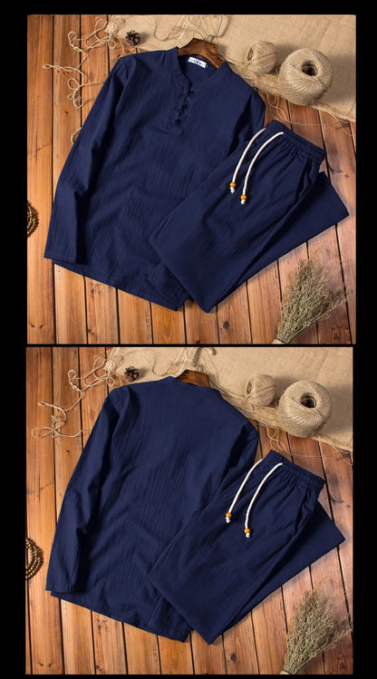 2025 Chinese Style Cotton Linen Casual Suits Spring Autumn Men's Long-sleeved Shirt and Pants Two-pieces Fashion Men Sets M-5XL.