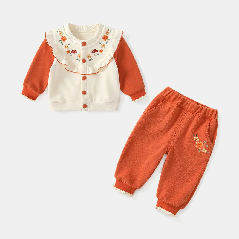 Kawaii Baby Mädchen Kleidung Pilz Sets Herbst Infant Rüschen Kragen Langarm Top Hosen Zwei-Stück Neugeborenen Baumwolle Outfit.
